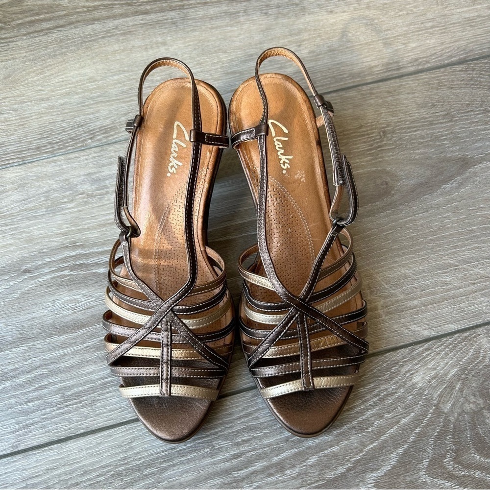 Clarks Metallic Brown Leather Strappy Sandals